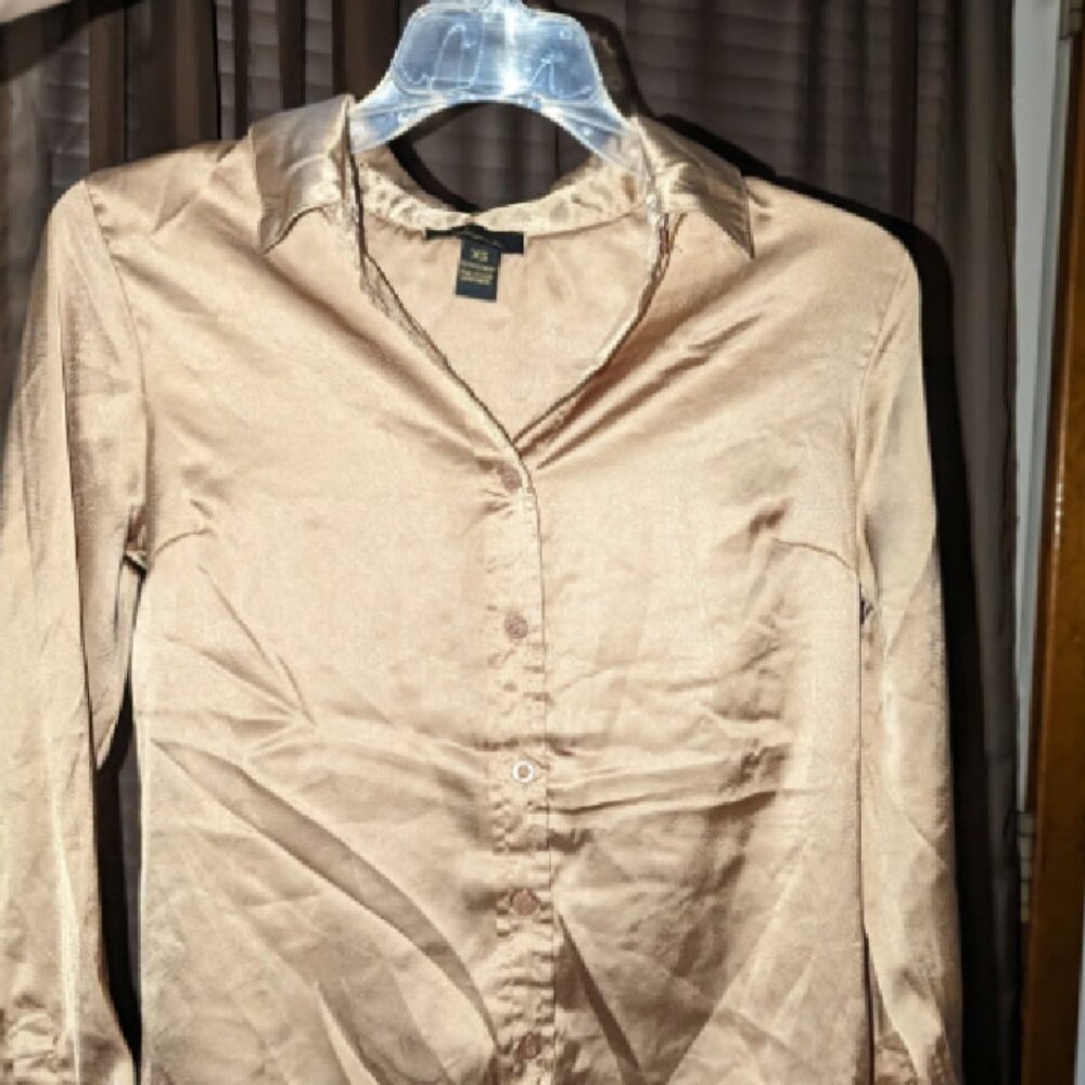 NWT Beige XSmall button down blouse by Japna Faux Silk